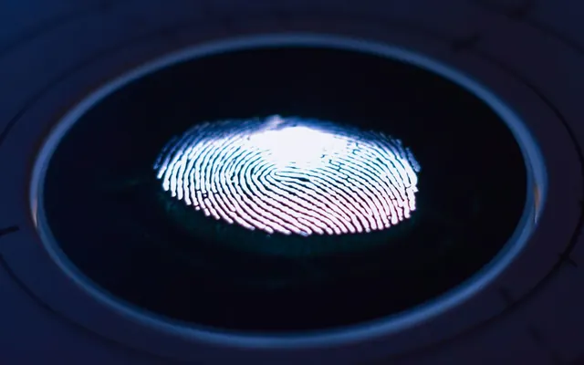 A fingerprint glowing on a scanner