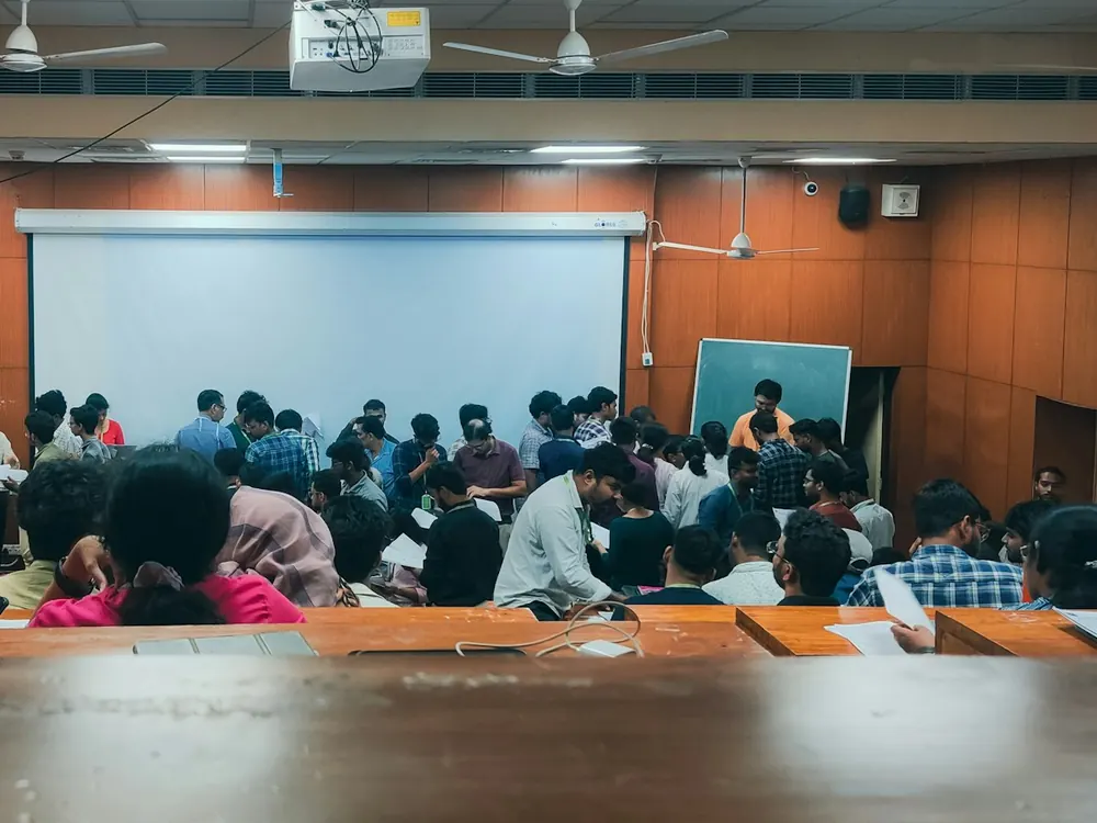 A seminar hall with a presentation
